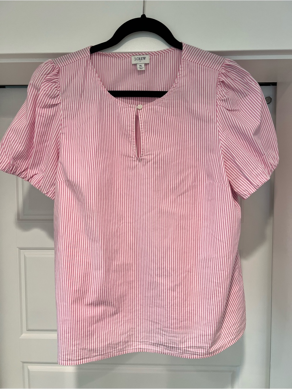 J. Crew Pink and White Striped Puff Sleeve Top